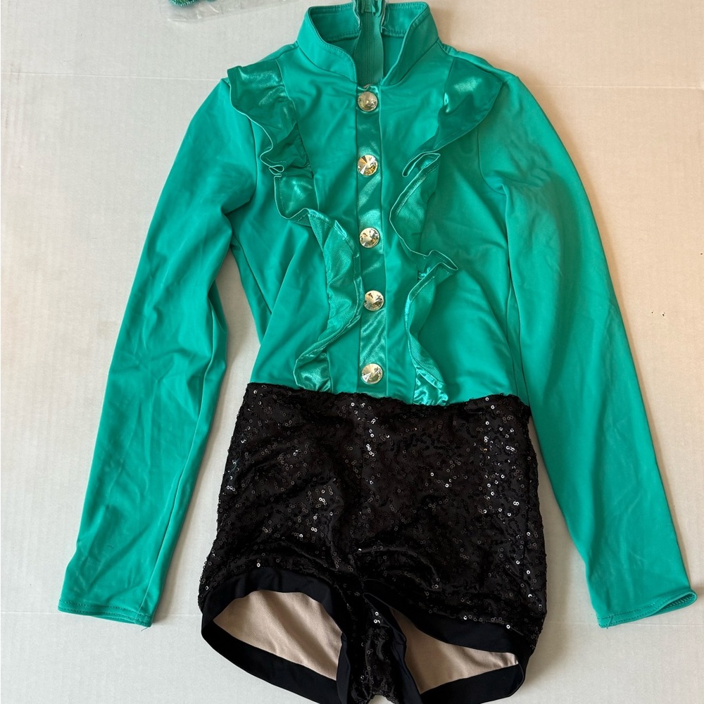 Weissman Teal and Black Sequin Dance Costume